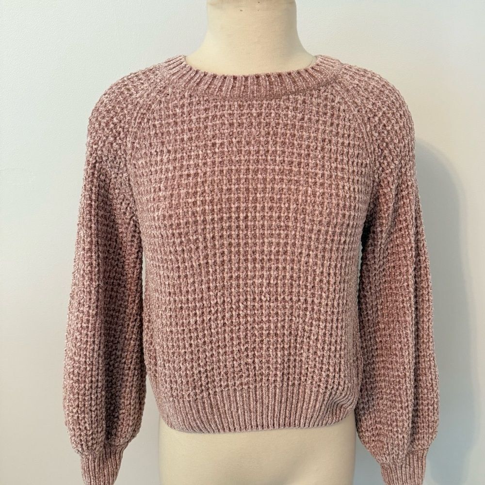 Altar'd State Pink Chenille Chunky Knit Cropped Long Sleeve Sweater Size XS